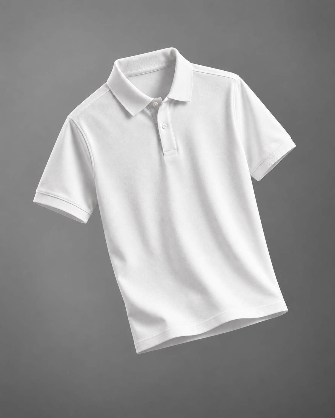 Polo corporativo blanco de tejido piqué sobre fondo gris